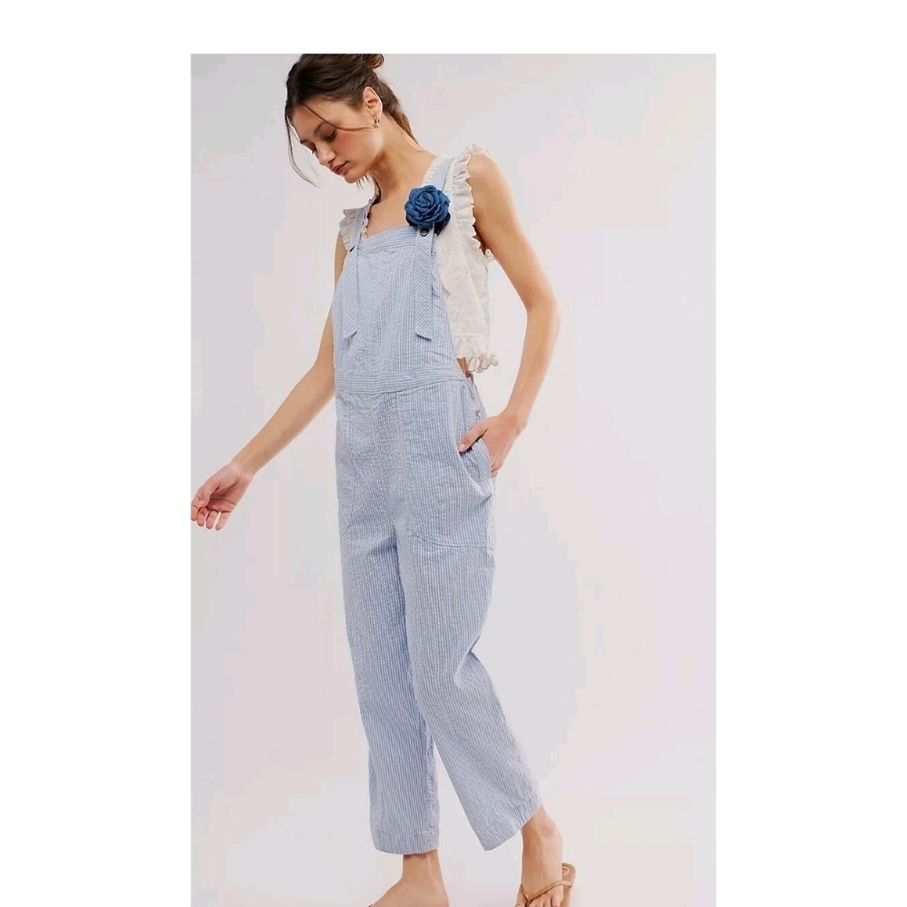 Free People Minors Railroad Stripped Overalls